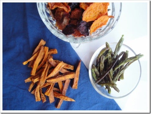 Not only are Veggie Chips munchy, crunchy, salty, and good for you, they’re also free of so many food allergens – which can be hard to come by in a snack food! fried and dehydrated veggie snacks green beans sweet potatoes beet chips