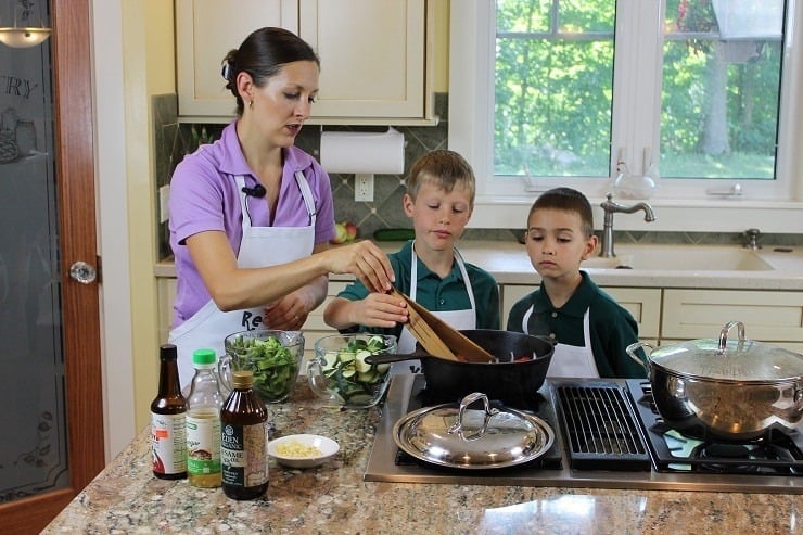 Kids Cook Real Food on the set advanced cooking stir fry