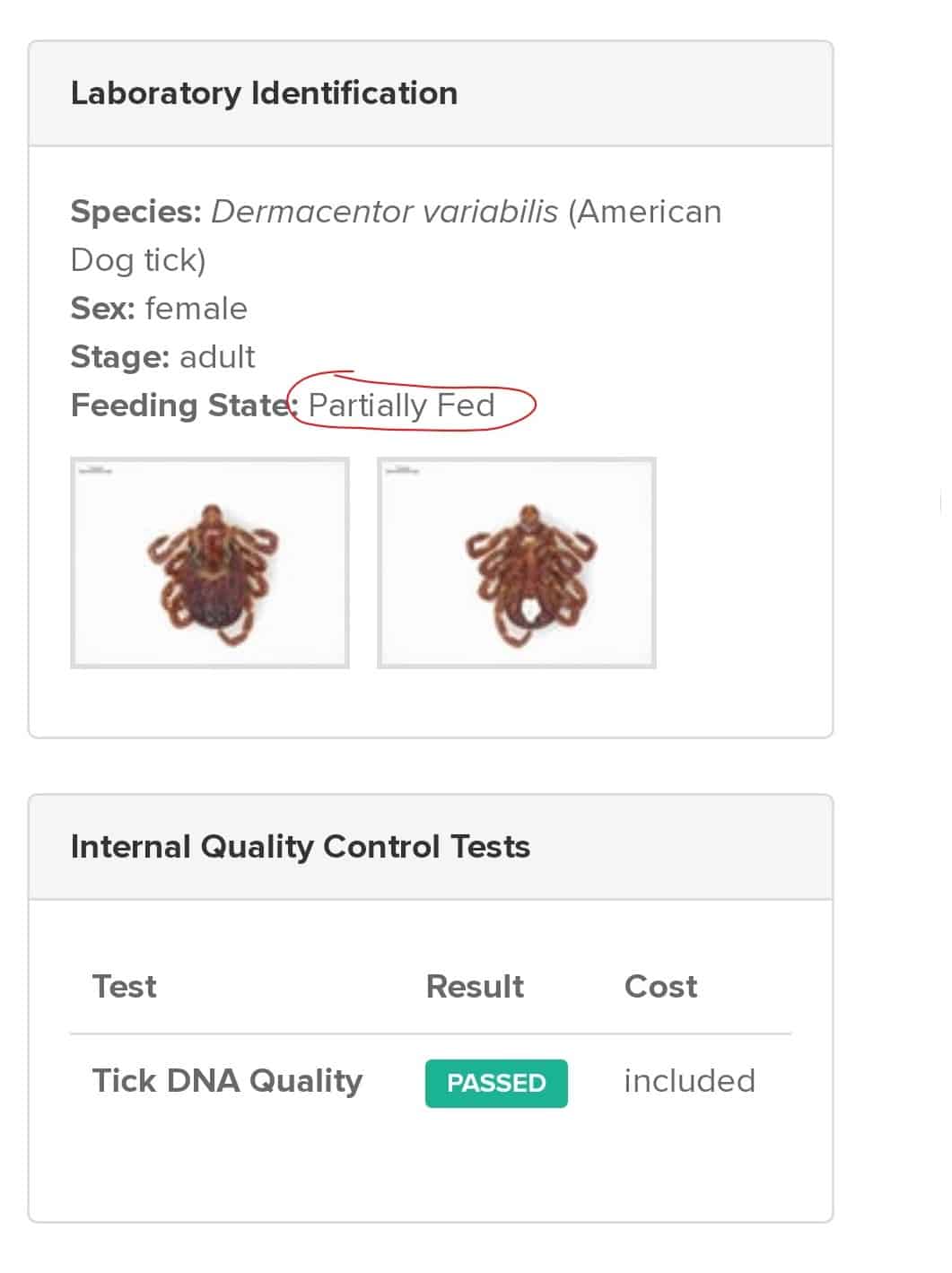 laboratory tick identification test results